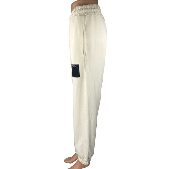 NEW Zara Cream White Elastic Waist Tapered Lounge Trousers Joggers Sweatpants L - Picture 2 of 6